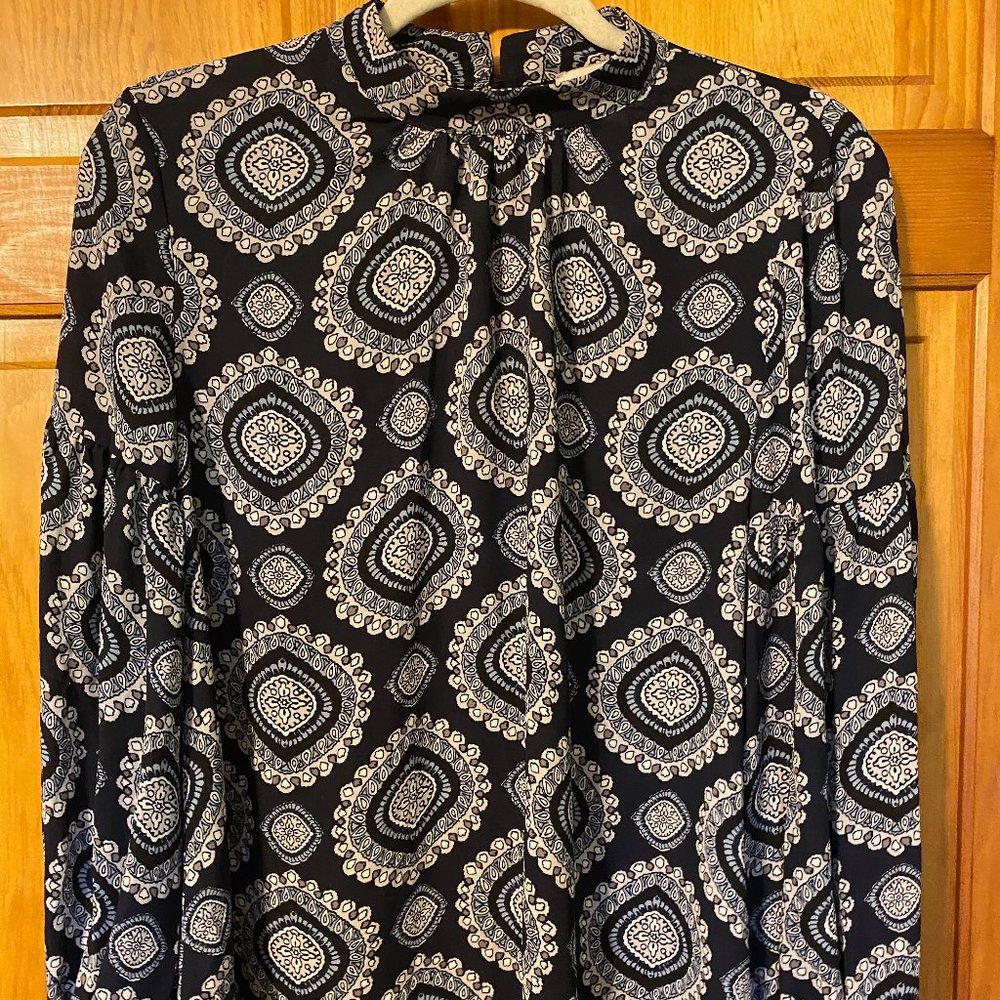 Blue Paisley Mock Neck Blouse